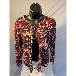 August Silk Womens Large Quirky Pattern Red Black Cardigan Sweater Buttons